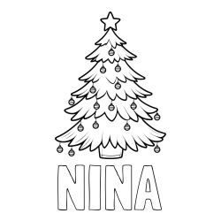 Online izdelana pobarvanka - Pobarvanka imena NINA in pobarvanka božične jelke z božično zvezdico in bunkicami