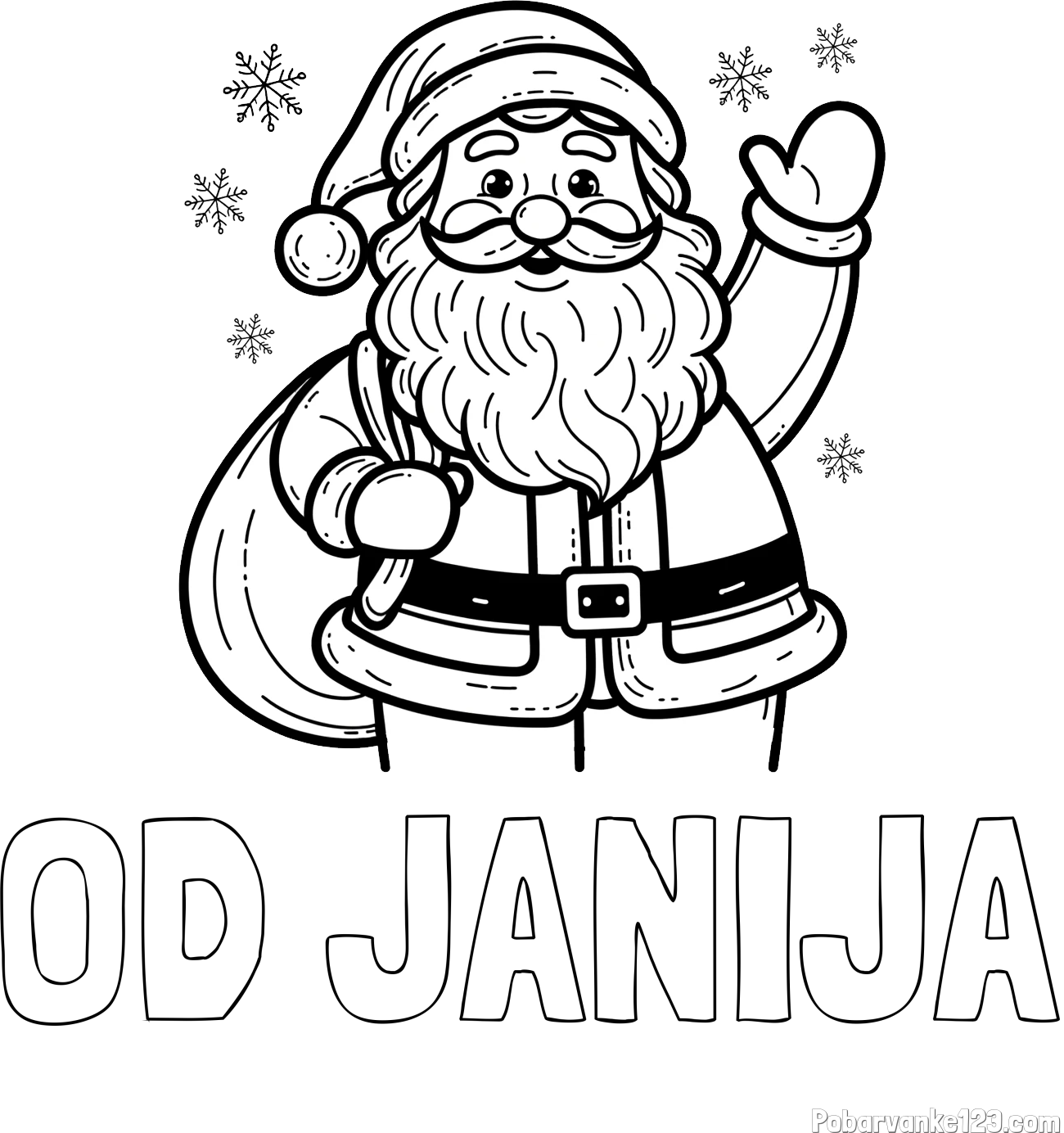 Pobarvanka imena OD JANIJA in pobarvanka nasmejanega Božička s polno vrečo daril