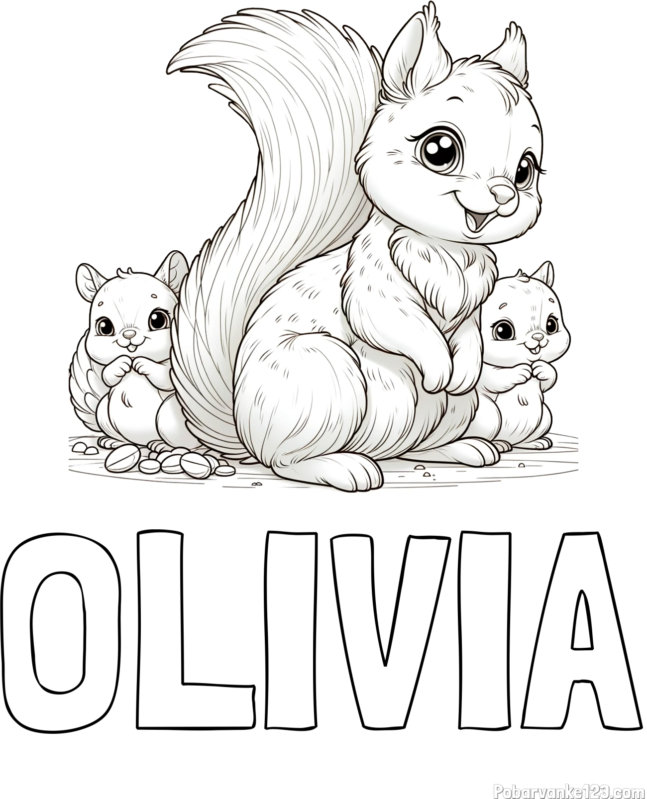 Pobarvanka imena OLIVIA in pobarvanka veveričje družine