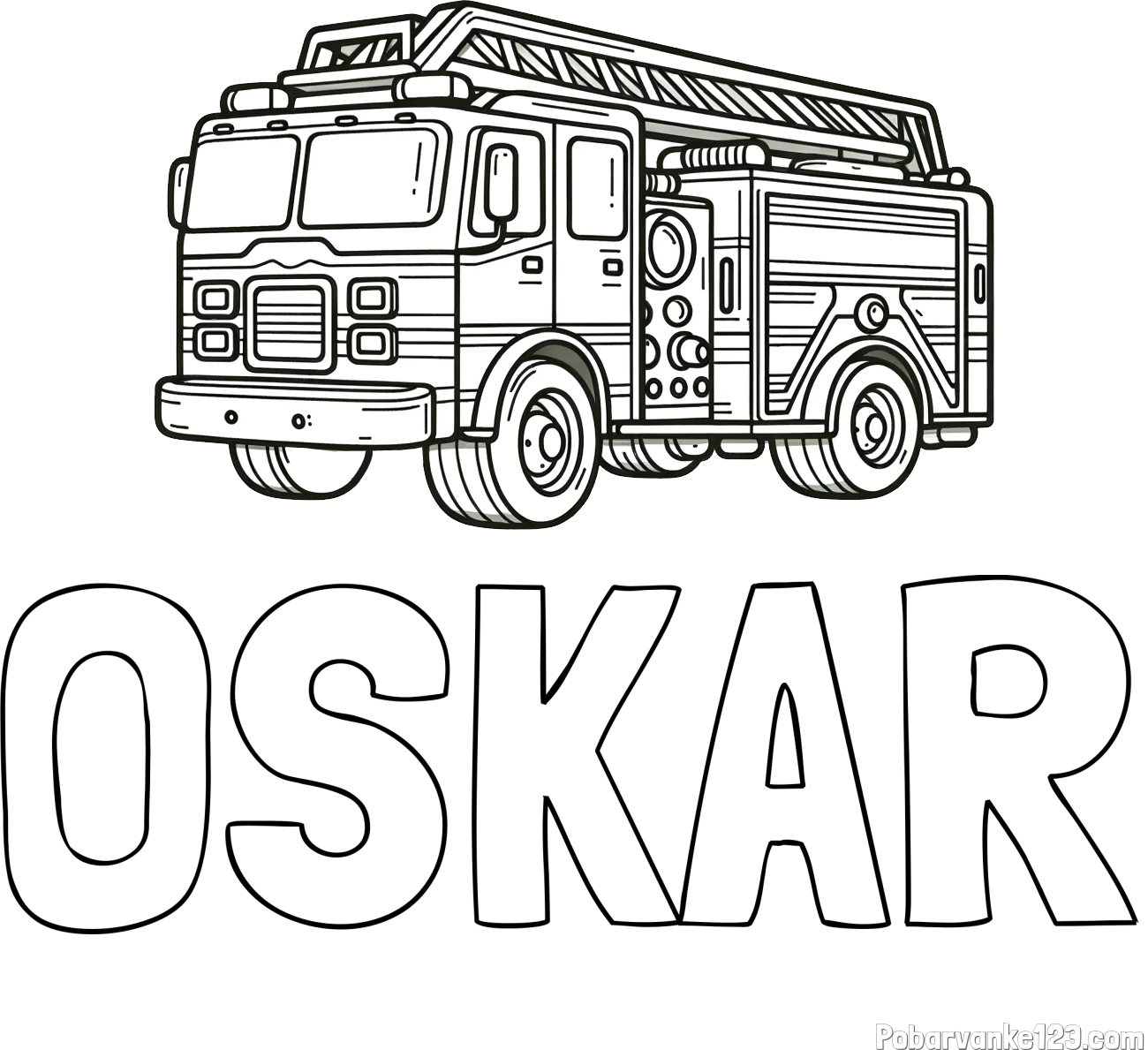 Pobarvanka imena OSKAR in pobarvanka gasilskega avta z veliko podrobnostmi