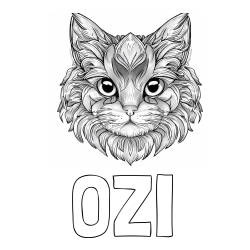 Online izdelana pobarvanka - Pobarvanka imena OZI in pobarvanka mačke