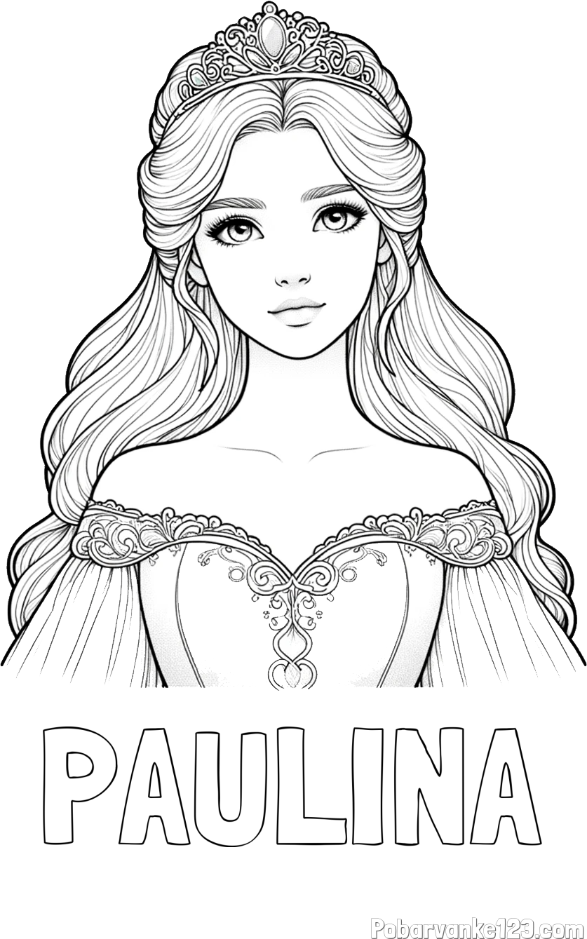 Pobarvanka imena PAULINA in pobarvanka realistične princese