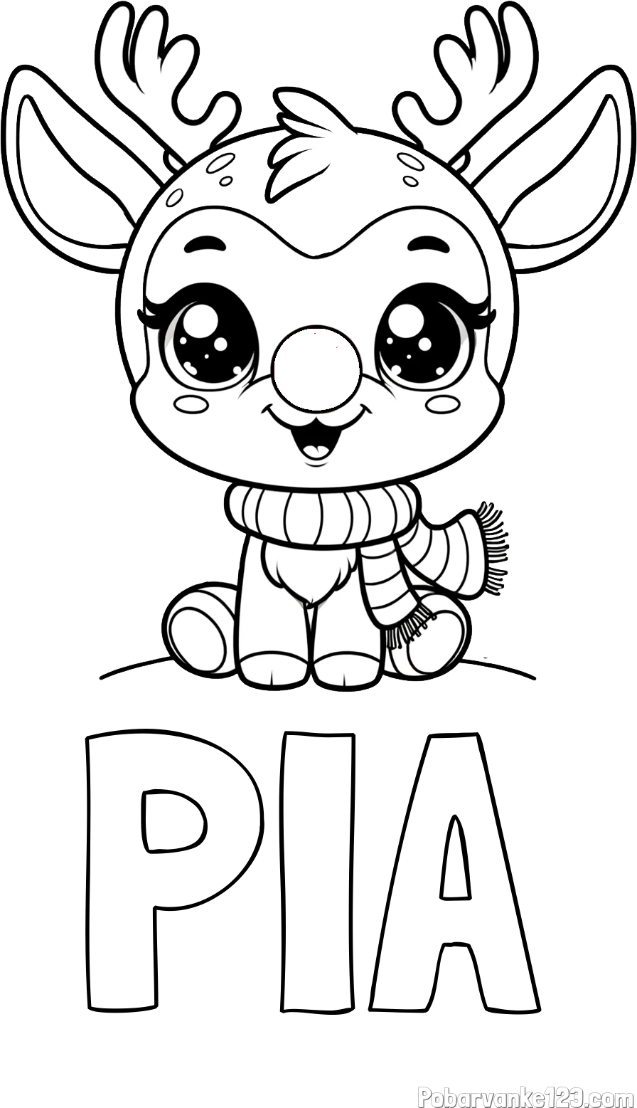 Pobarvanka imena PIA in otroška pobarvanka jelenčka Rudolfa s šalom okoli vratu