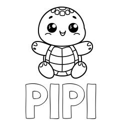 Online izdelana pobarvanka - Pobarvanka imena PIPI in otroška pobarvanka ljubke in nasmejane želvice