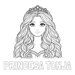 Online izdelana pobarvanka - Pobarvanka imena PRINCESA TONJA in pobarvanka ljubke princese z bujnimi lasmi