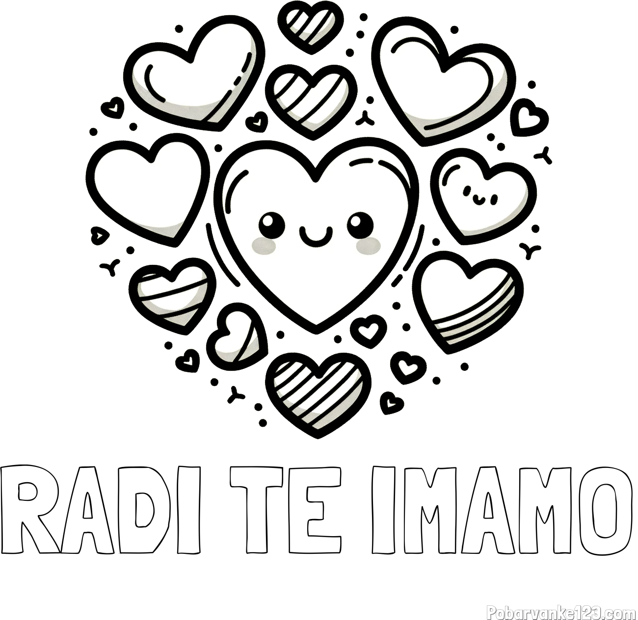 Pobarvanka imena RADI TE IMAMO in pobarvanka srčkov