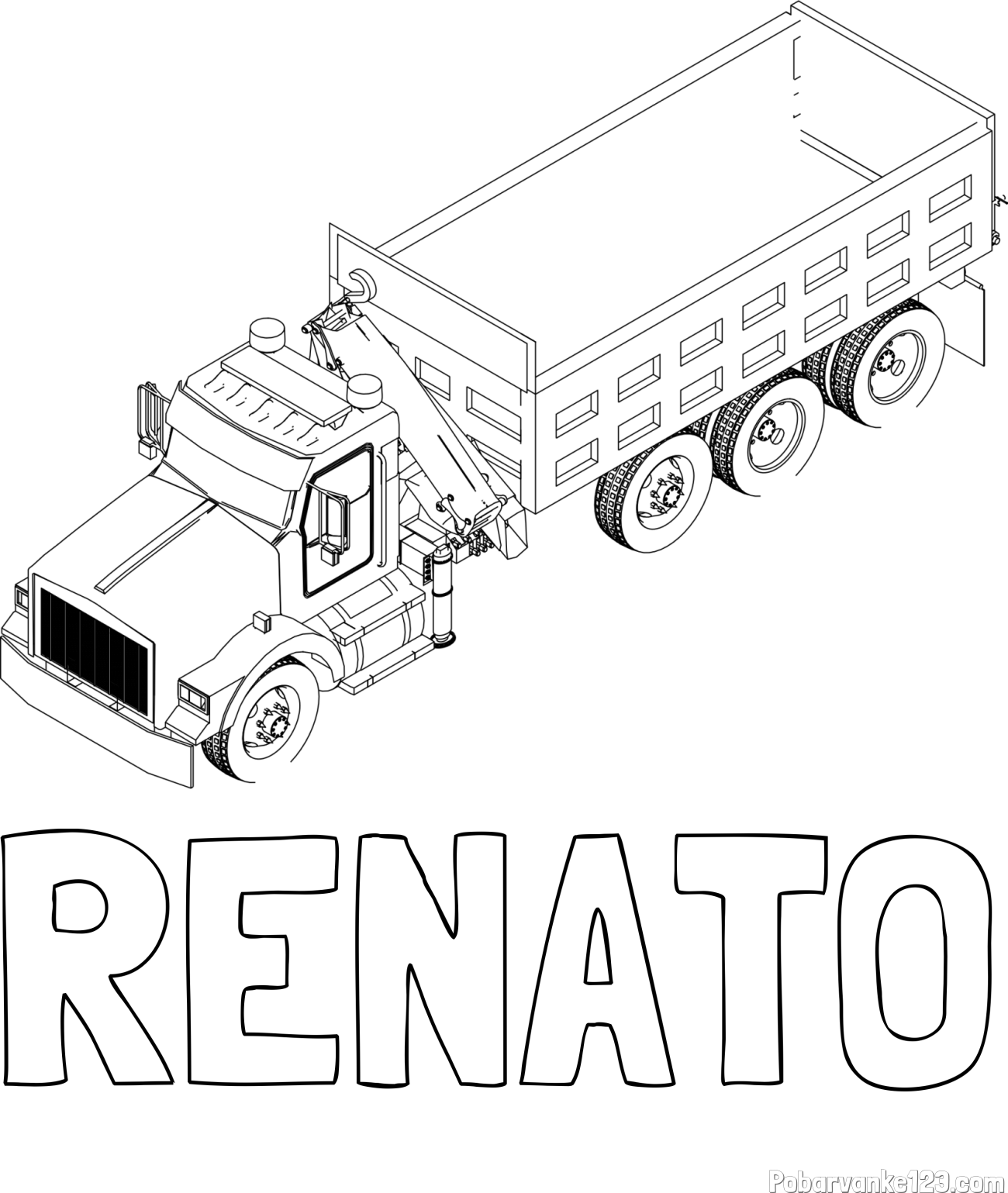 Pobarvanka imena RENATO in pobarvanka velikega tovornjaka z dvigalko za nakladanje
