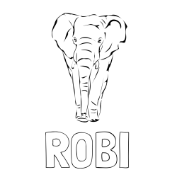 Online izdelana pobarvanka - Pobarvanka imena ROBI in pobarvanka velikega slona