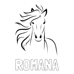 Online izdelana pobarvanka - Pobarvanka imena ROMANA in lepa pobarvanka konja
