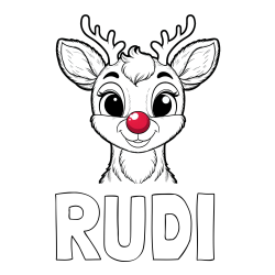 Online izdelana pobarvanka - Pobarvanka imena RUDI in otroška pobarvanka simpatičnega jelenčka Rudolfa