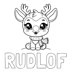 Online izdelana pobarvanka - Pobarvanka imena RUDLOF in otroška pobarvanka jelenčka Rudolfa s šalom okoli vratu