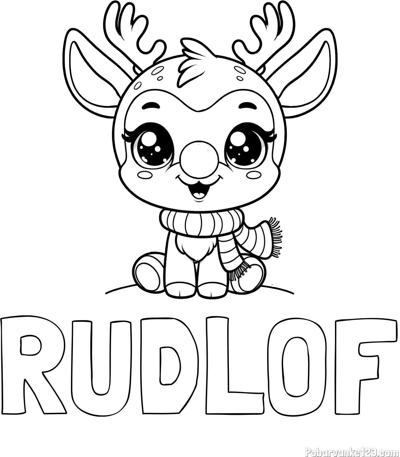Pobarvanka imena RUDLOF in otroška pobarvanka jelenčka Rudolfa s šalom okoli vratu