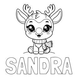 Online izdelana pobarvanka - Pobarvanka imena SANDRA in otroška pobarvanka jelenčka Rudolfa s šalom okoli vratu