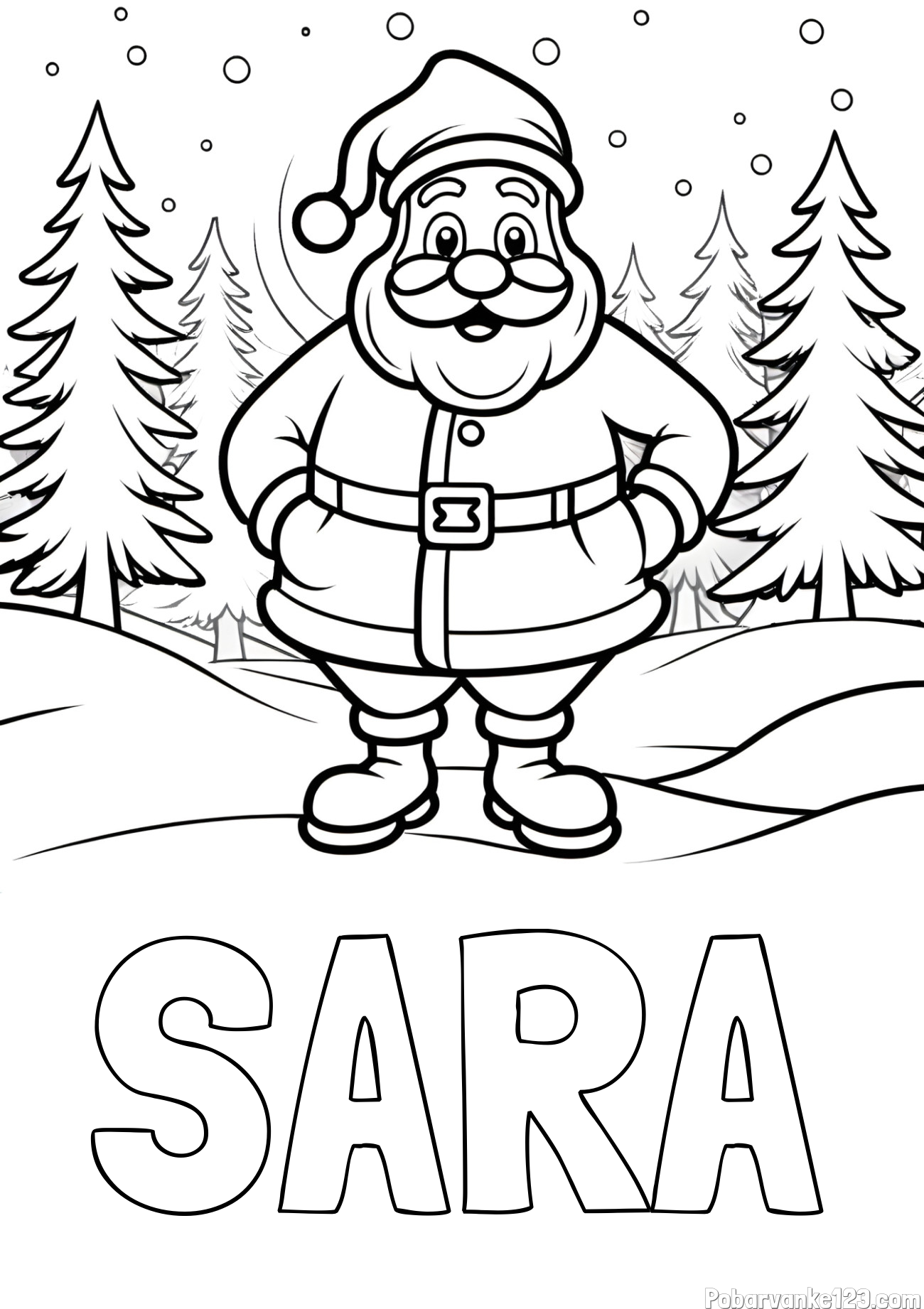 Pobarvanka imena SARA in pobarvanka Božička v gozdu