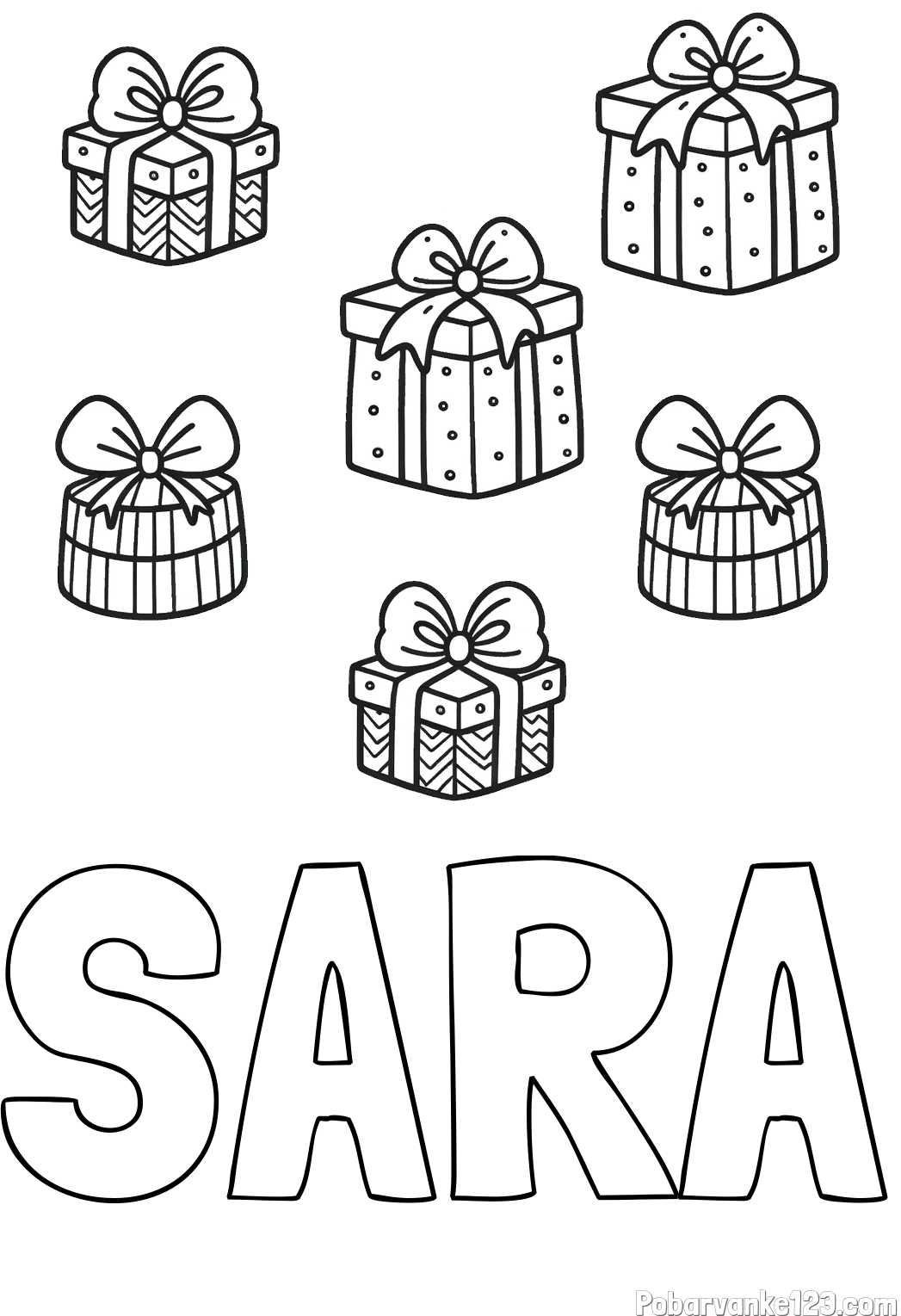 Pobarvanka imena SARA in pobarvanka božičnih daril