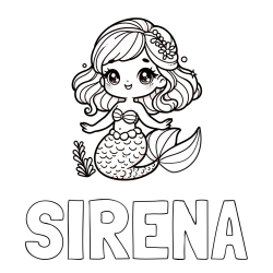 Online izdelana pobarvanka - Pobarvanka imena SIRENA in pobarvanka simpatične morske deklice
