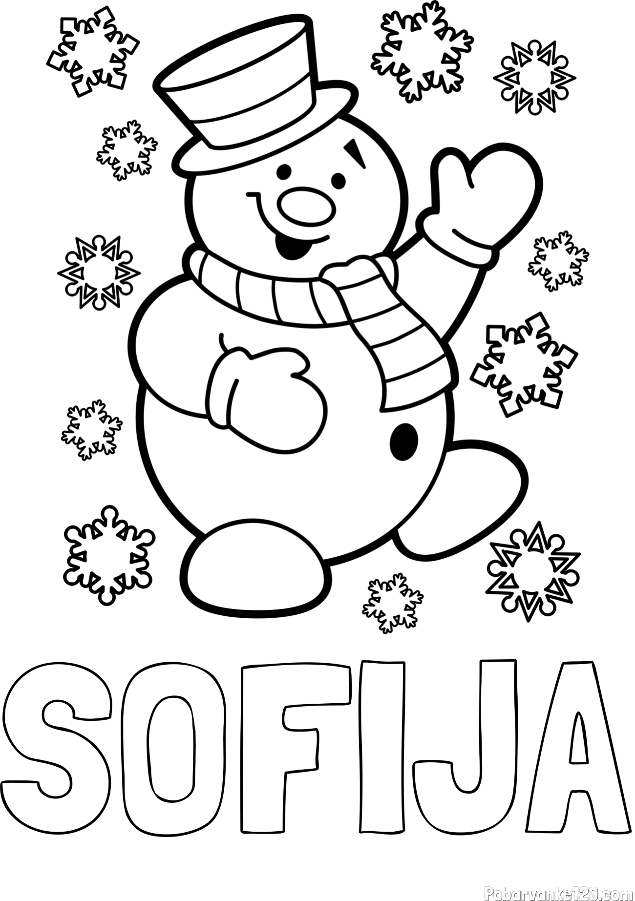 Pobarvanka imena SOFIJA in pobarvanka veselega snežaka
