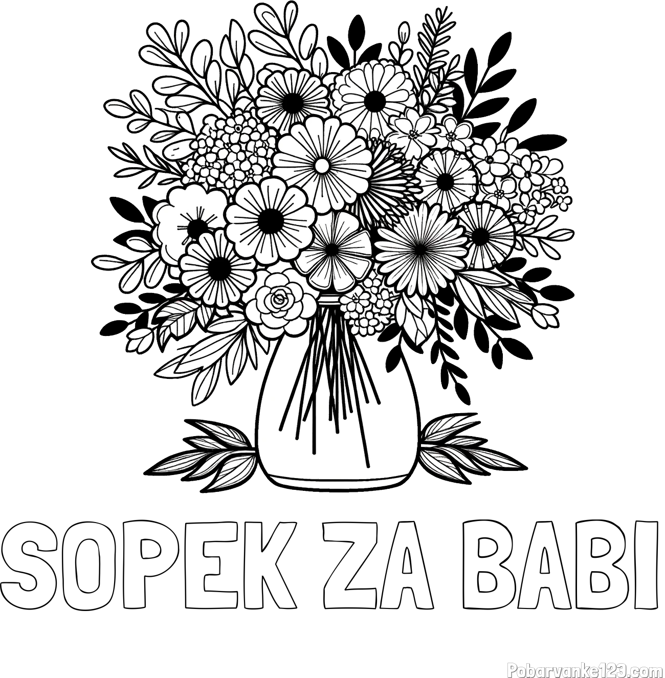 Pobarvanka imena ŠOPEK ZA BABI in pobarvanka veliekga šopka rož