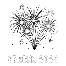 Online izdelana pobarvanka - Pobarvanka imena SREČNO 2026 in pobarvanke velikega ognjemeta