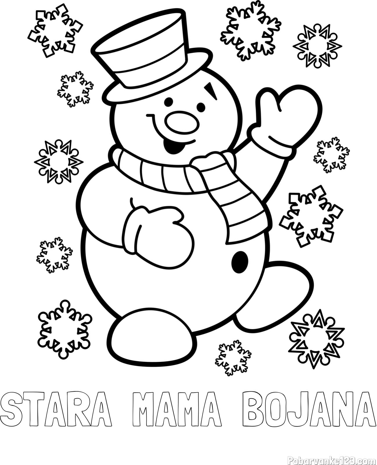 Pobarvanka imena STARA  MAMA  BOJANA in pobarvanka veselega snežaka