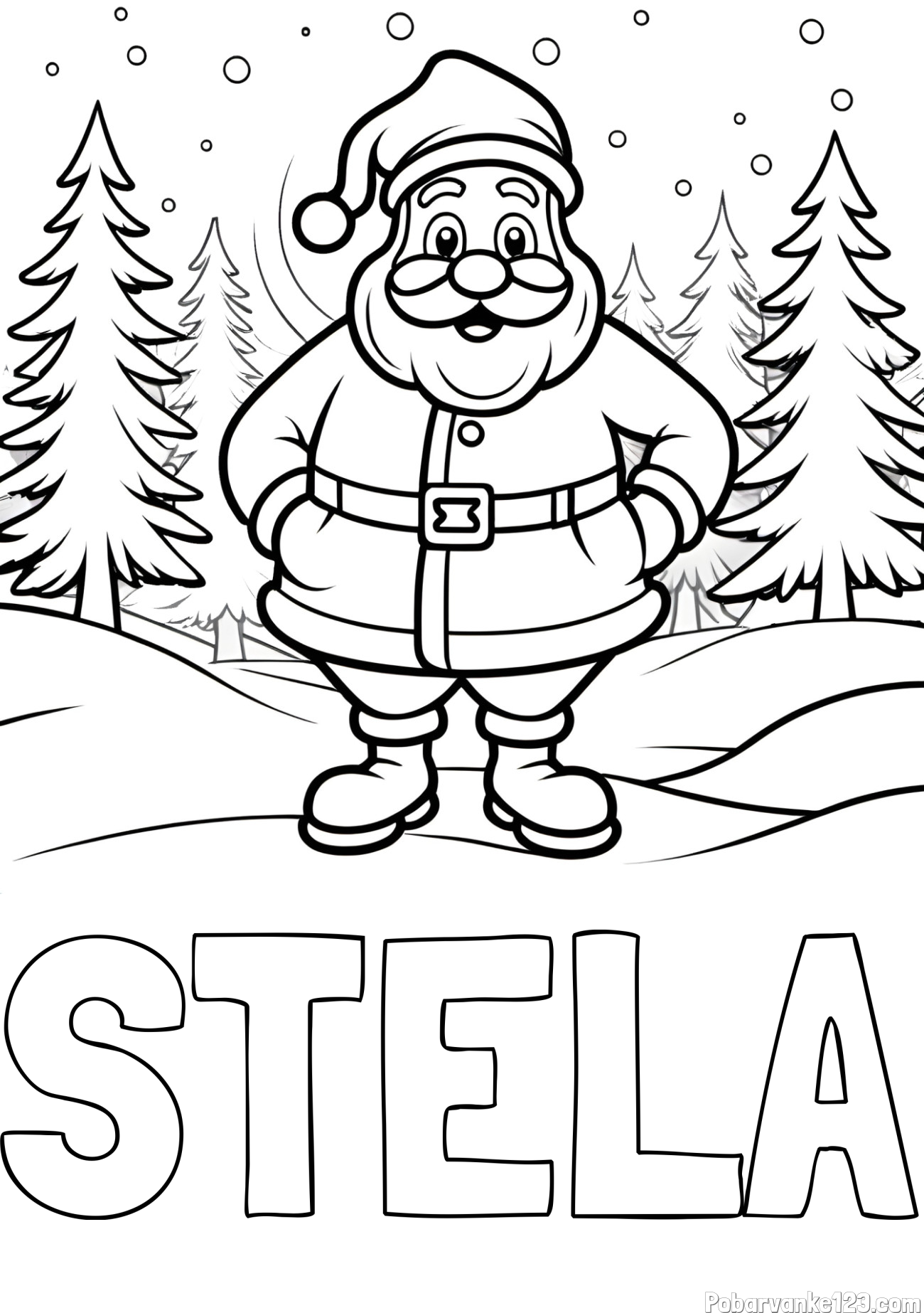 Pobarvanka imena STELA in pobarvanka Božička v gozdu