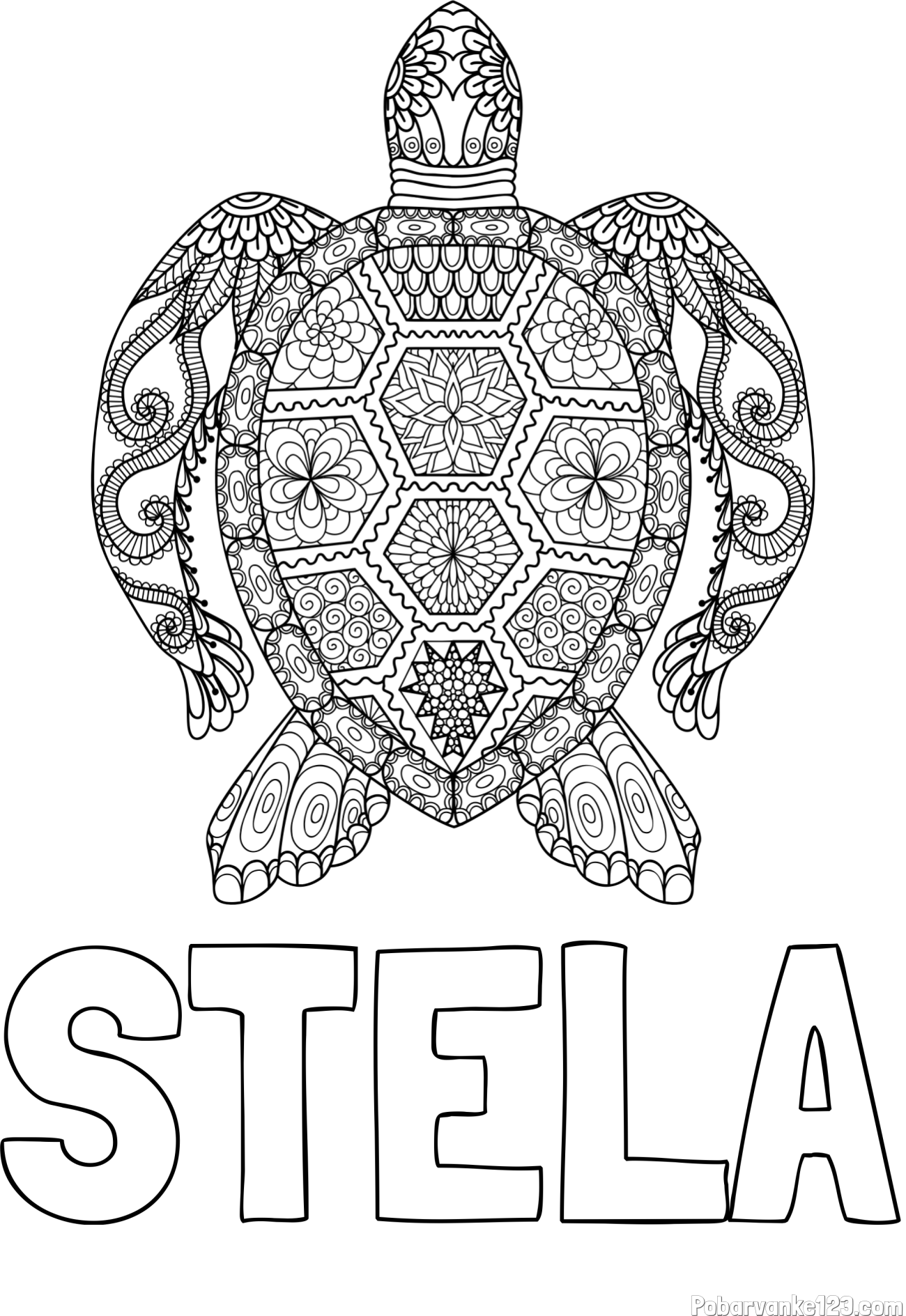 Pobarvanka imena STELA in pobarvanka želve - mandale
