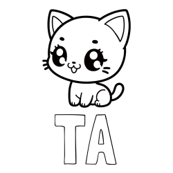 Online izdelana pobarvanka - Pobarvanka imena TA in pobarvnaka ljubke muce v anime slogu
