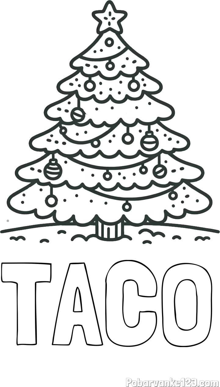 Pobarvanka imena TACO in pobarvanka božičnega drevesa