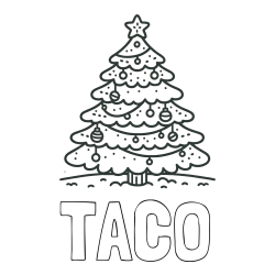 Online izdelana pobarvanka - Pobarvanka imena TACO in pobarvanka božičnega drevesa