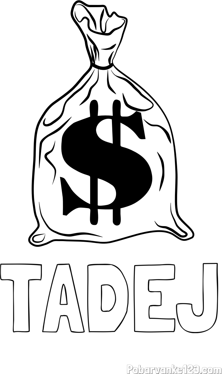 Pobarvanka imena TADEJ in pobarvanka žaklja z denarjem