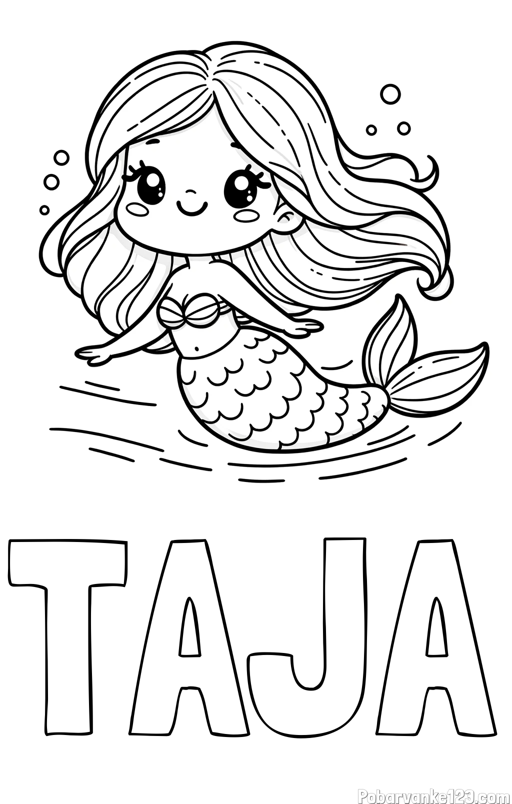 Pobarvanka imena TAJA in pobarvanka ljubke morske deklice