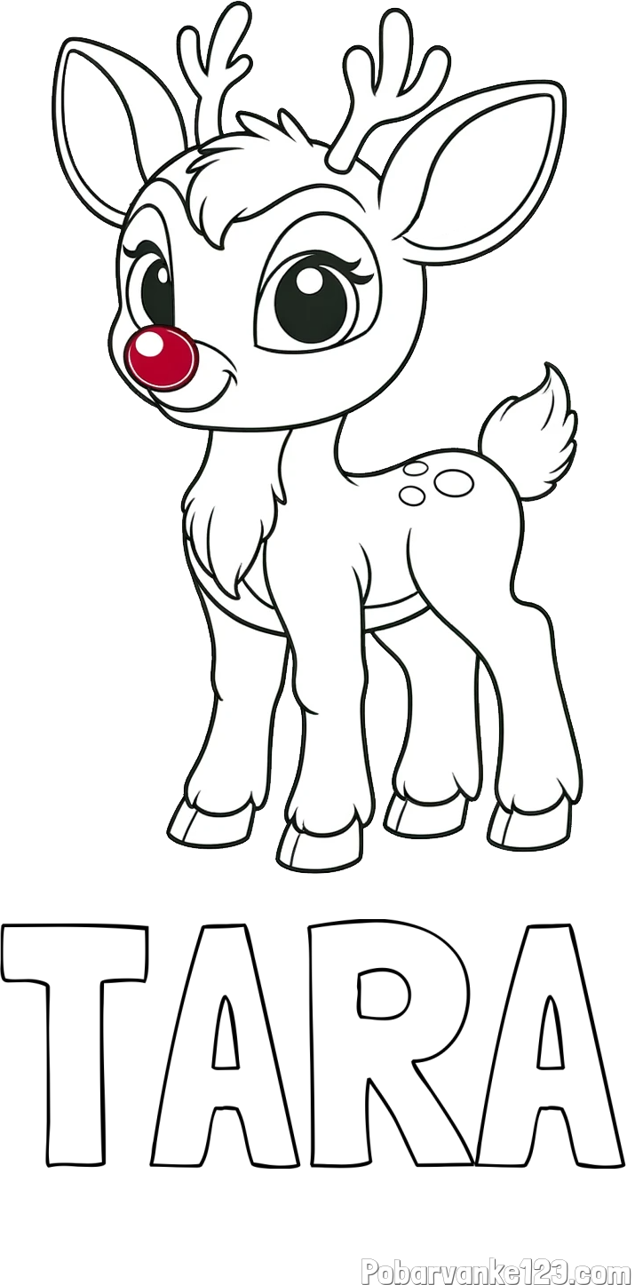 Pobarvanka imena TARA in pobarvanka nasmejanega jelenčka Rudolfa