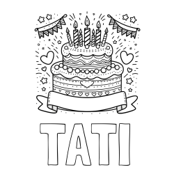 Online izdelana pobarvanka - Pobarvanka imena TATI in pobarvanka velike torte za rojstni dan