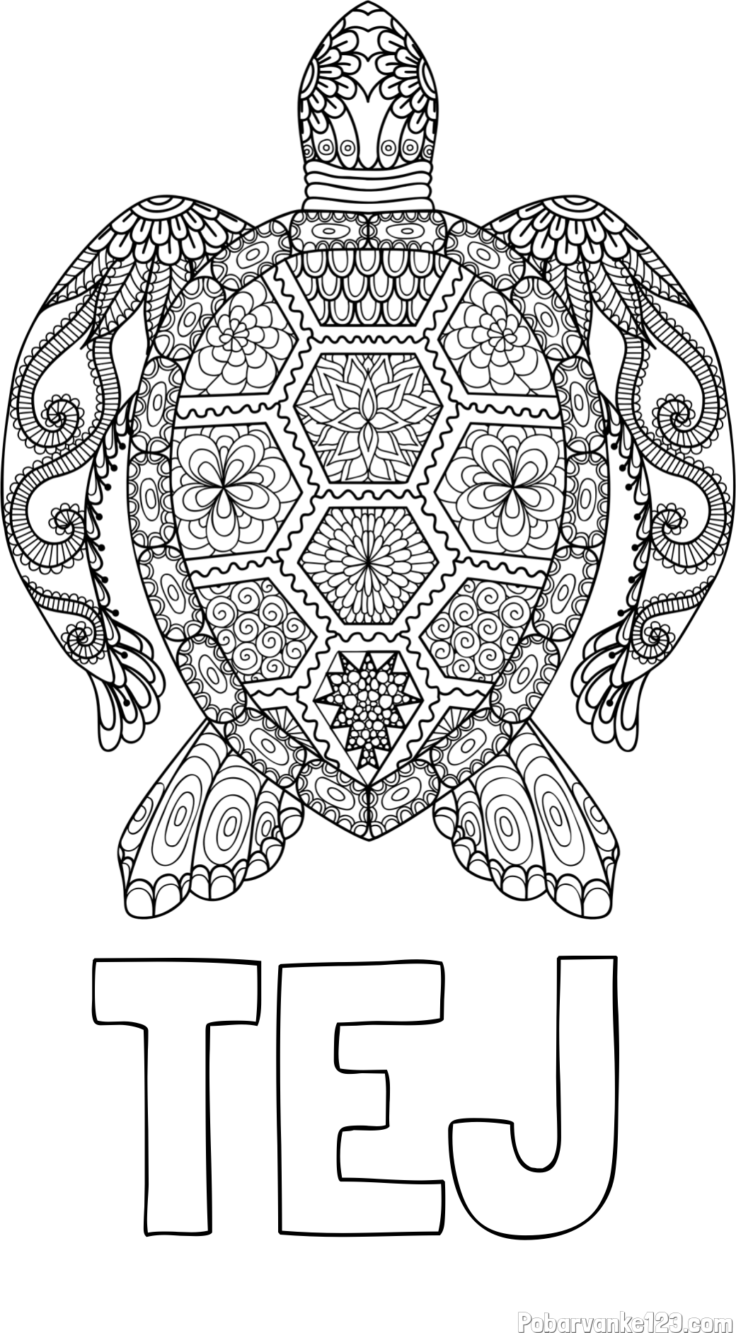 Pobarvanka imena TEJ in pobarvanka želve - mandale