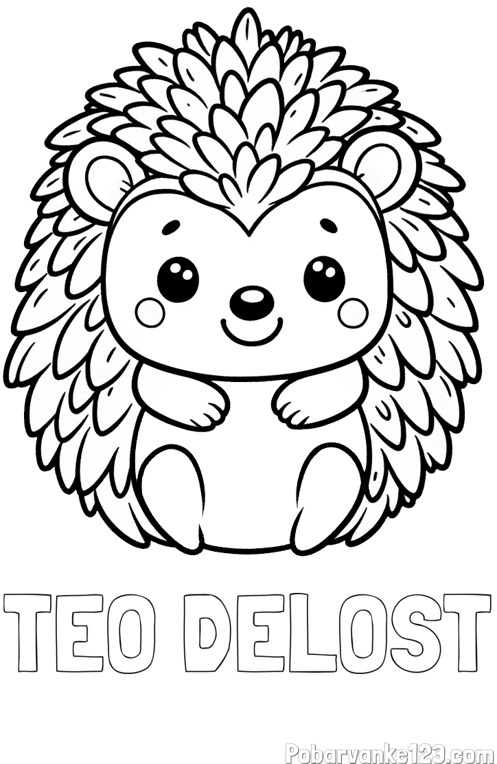 Pobarvanka imena TEO DELOST in pobarvanka prikupnega ježa