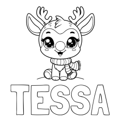 Online izdelana pobarvanka - Pobarvanka imena TESSA in otroška pobarvanka jelenčka Rudolfa s šalom okoli vratu