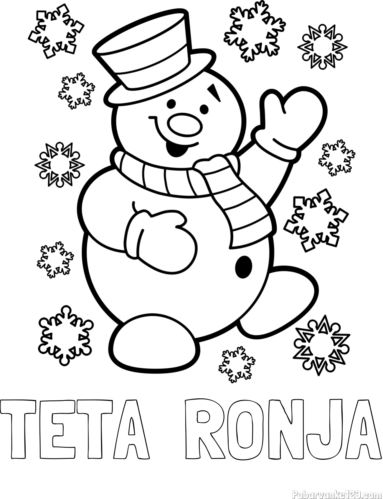 Pobarvanka imena TETA  RONJA in pobarvanka veselega snežaka