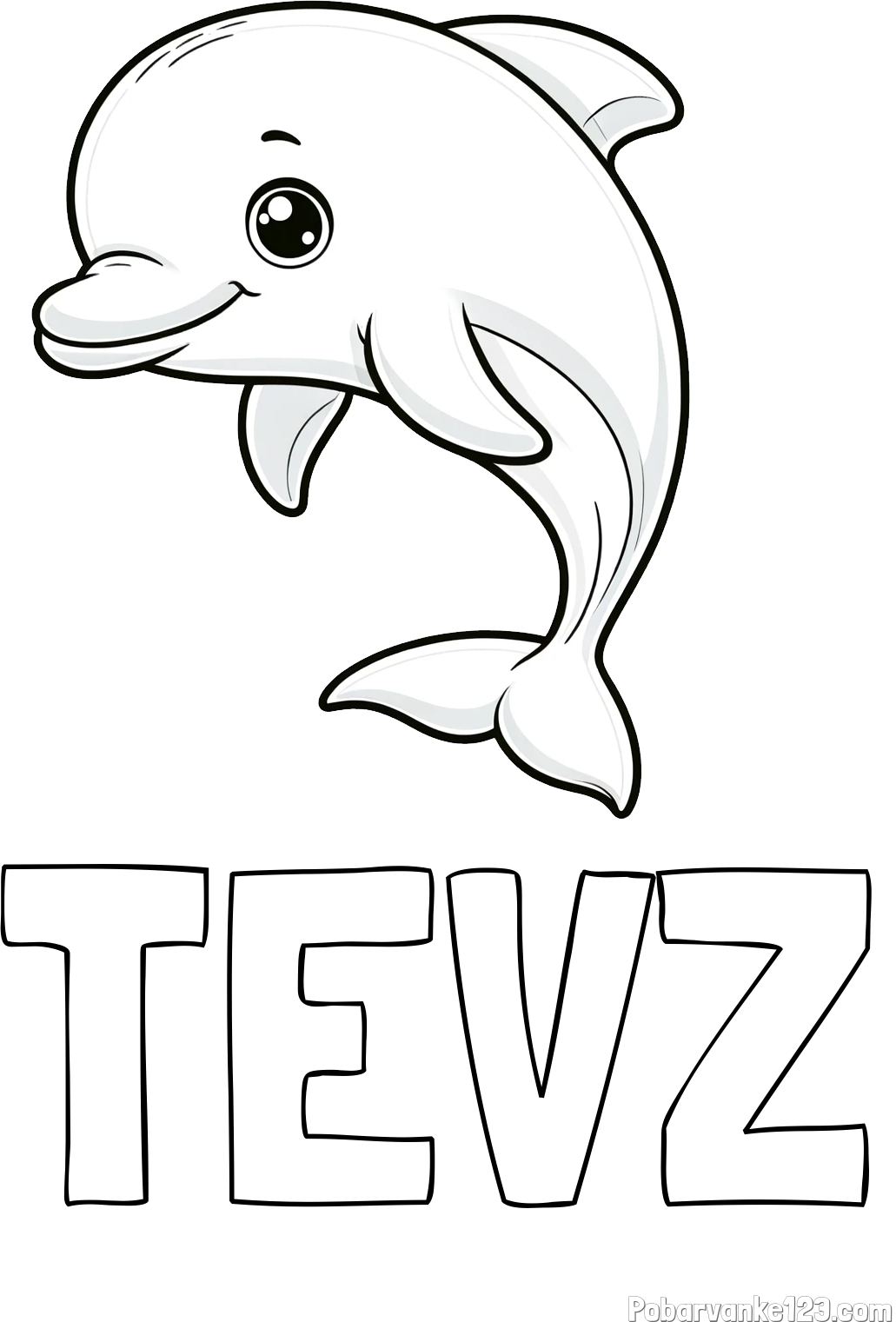 Pobarvanka imena TEVŽ in otroška pobarvanka ljubkega delfina