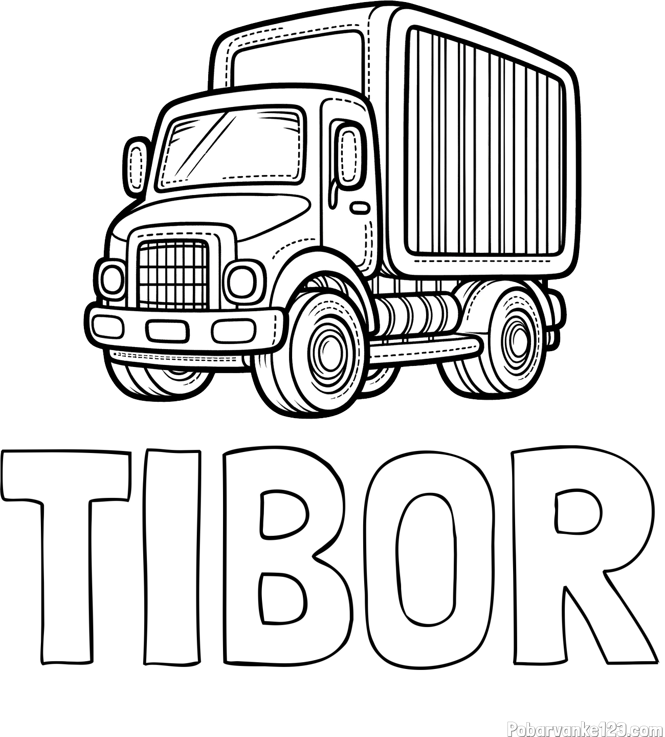 Pobarvanka imena TIBOR in pobarvanka majšega tovornjaka