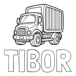 Online izdelana pobarvanka - Pobarvanka imena TIBOR in pobarvanka majšega tovornjaka