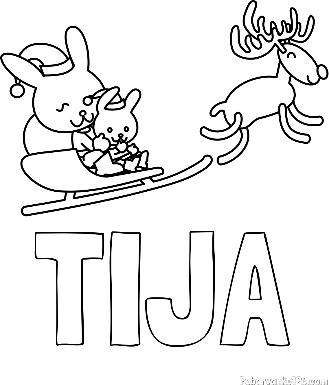 Pobarvanka imena TIJA in božične sani