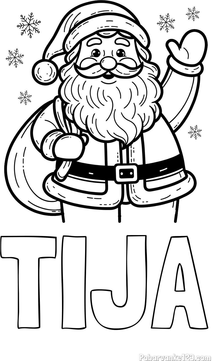 Pobarvanka imena TIJA in pobarvanka nasmejanega Božička s polno vrečo daril