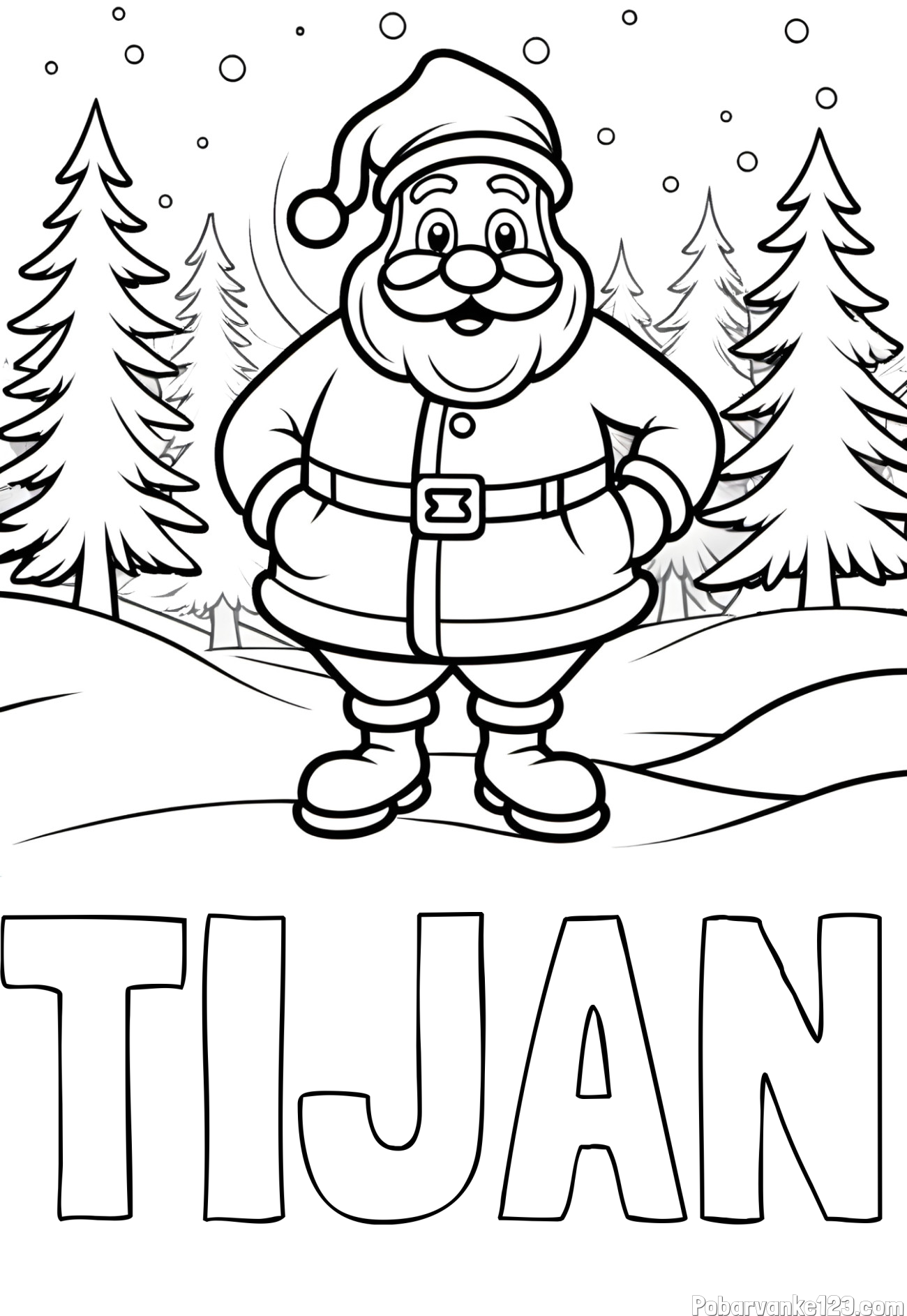 Pobarvanka imena TIJAN in pobarvanka Božička v gozdu