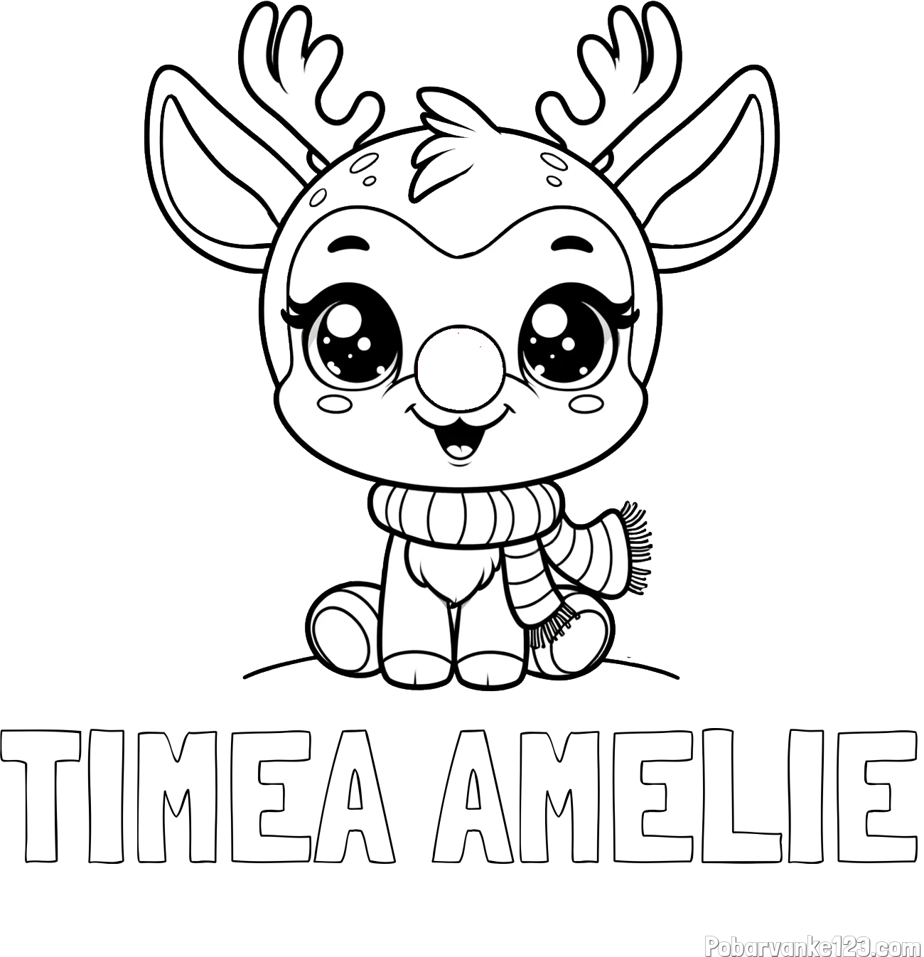Pobarvanka imena TIMEA AMELIE in otroška pobarvanka jelenčka Rudolfa s šalom okoli vratu