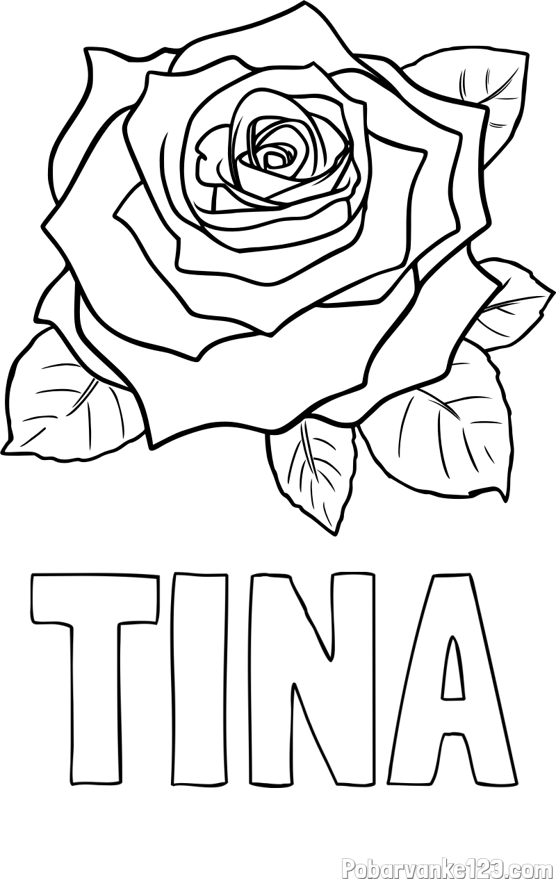 Pobarvanka imena TINA in pobarvanka vrtnice