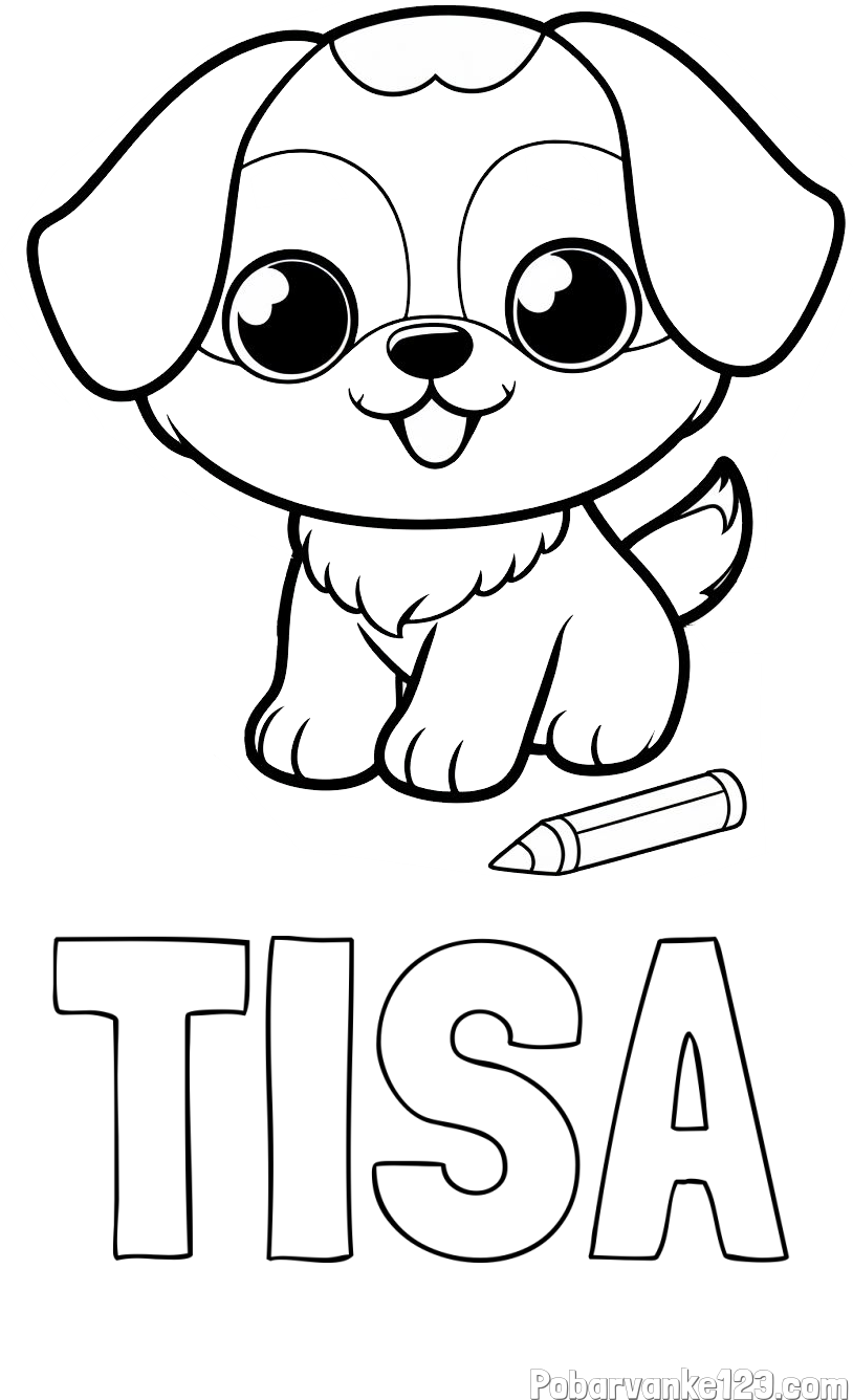 Pobarvanka imena TISA in pobarvanka prikupnega kužka