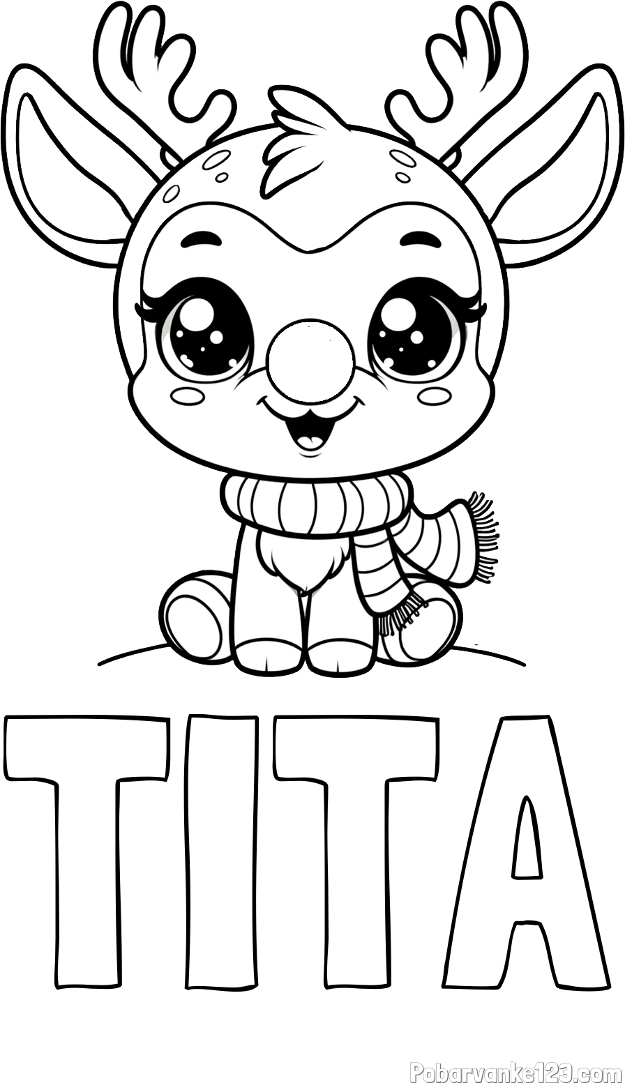 Pobarvanka imena TITA in otroška pobarvanka jelenčka Rudolfa s šalom okoli vratu