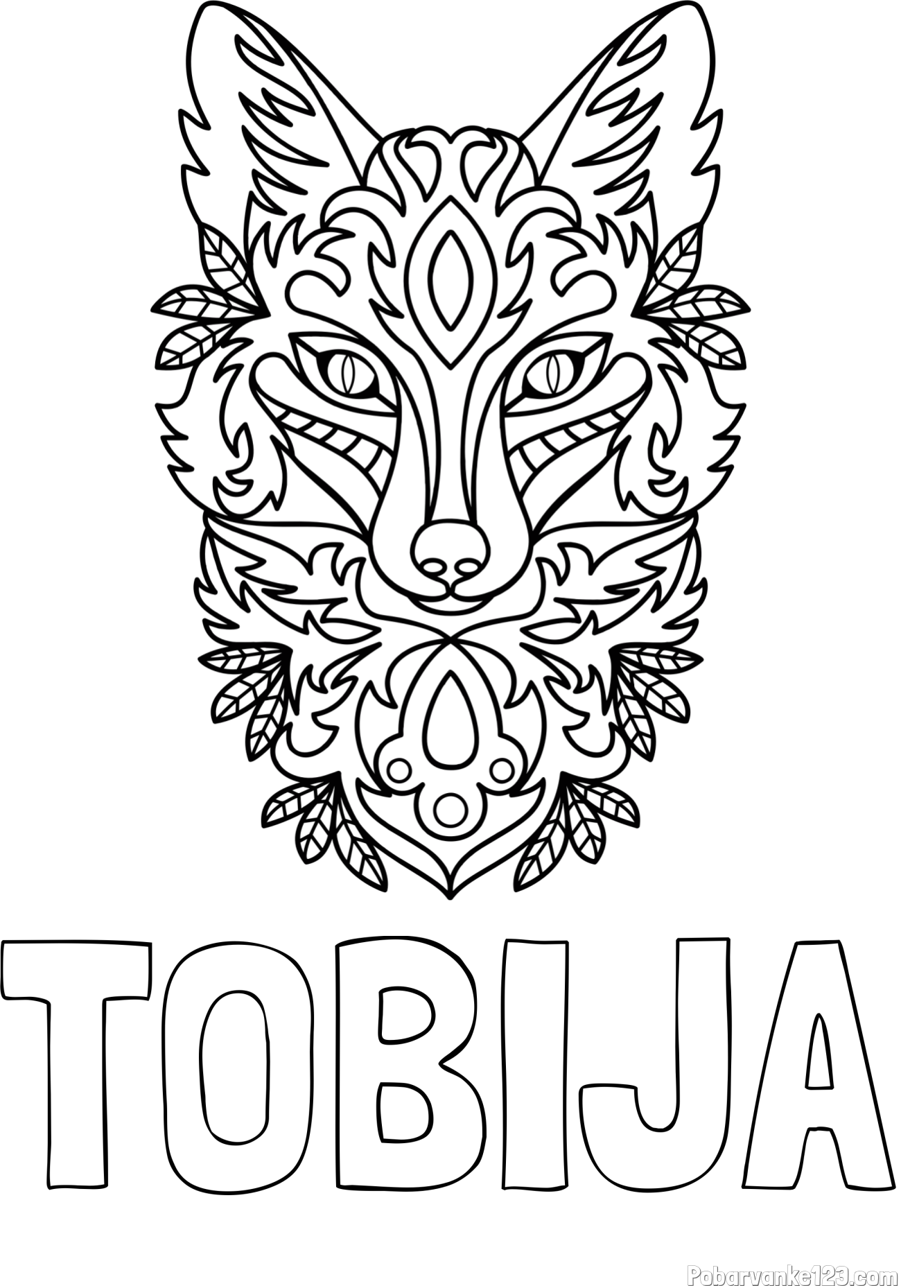 Pobarvanka imena TOBIJA in pobarvanka volka - mandale