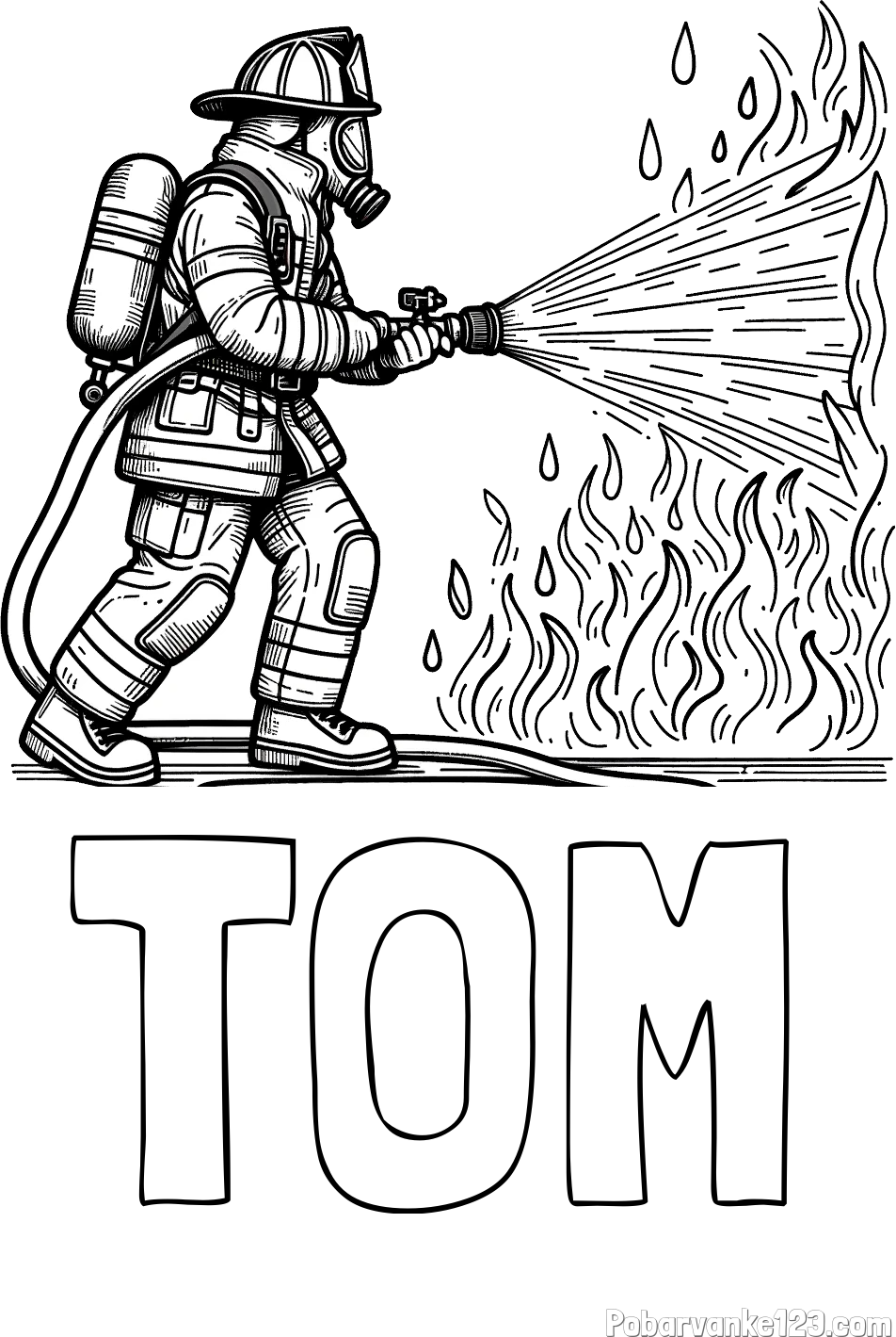 Pobarvanka imena TOM in pobarvanka gasilca pri gašenju požara