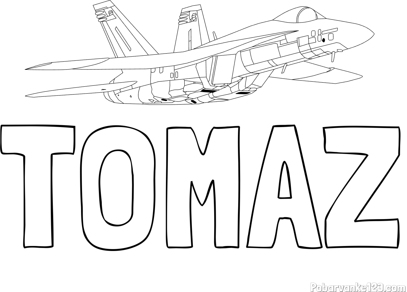 Pobarvanka imena TOMAŽ in pobarvanka letala Hornet